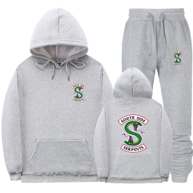 Grey MKT184 Флис ривердейл толстовки и Штаны уличная "South Side serpents" свитер с капюшоном Для мужчин Для женщин спортивный костюм детей постарше мягкие тренировочные Штаны костюм - Цвет: Grey MKT184