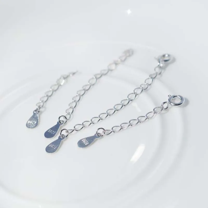 

4pcs Real Pure Solid 925 Sterling Silver Extension Chain Wiith Clasp Necklace Bracelet Extended Tail Chain Jewelry Findings