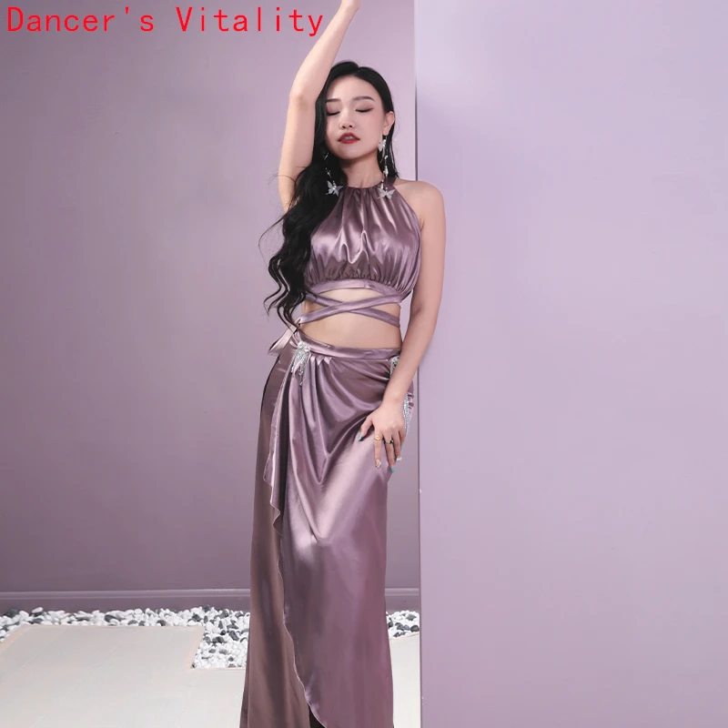 

Belly Dance Costume Set for Women Bellydance Set Satin Sleeveless Top+hip Skirt Oriental Dance Clothing Dance Wear Outfit