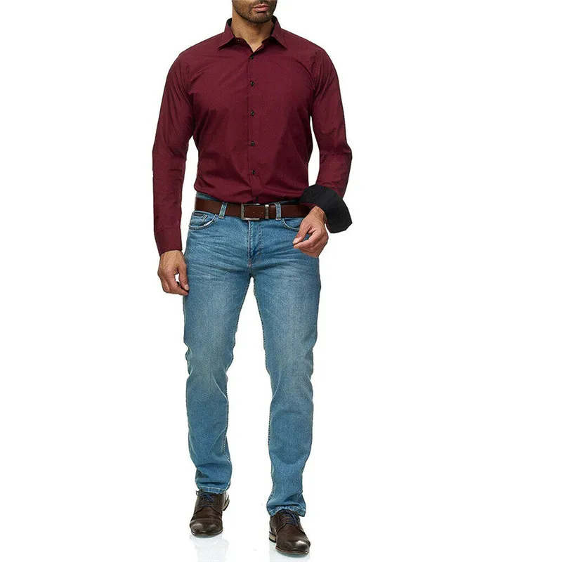 

Fashion Men's Luxury Blouse 2019 Autumn Long Sleeve Shirt Casual Slim Fit Blouse Slim Stylish Business Office Work Shirts Tops