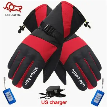 Red US plug Зима 7,4 v грелка для рук Электрические теплые перчатки перезаряжаемые перчатки с подогревом на батарейках мотоциклетные велосипедные лыжные перчатки унисекс - Цвет: Red US plug