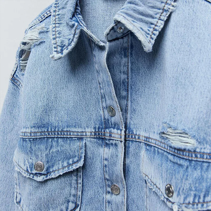 Женская джинсовая рубашка с вырезами Повседневная Свободная куртка из денима