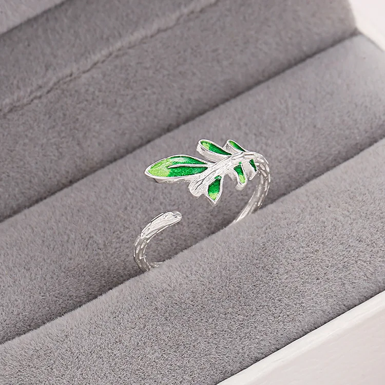

Boho Vintage 925 Sterling Silver Big Leaf Rings for Women Lover Finger Ring Valentines Day Gifts