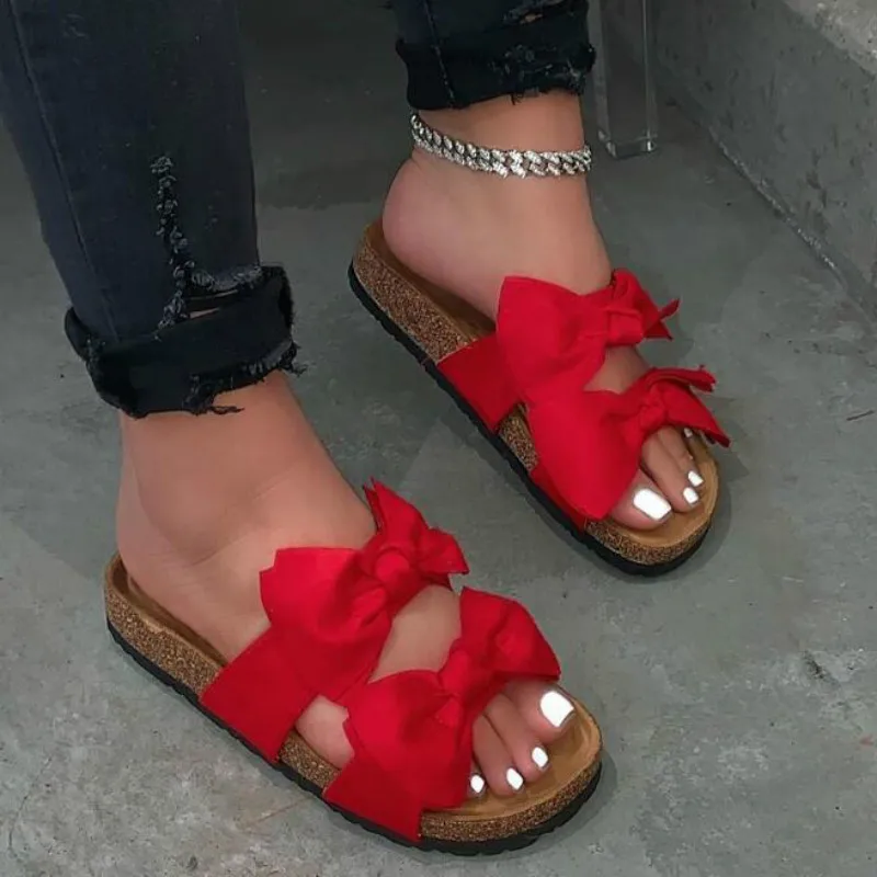 

Home Wild Fashion Flip Flop Summer 2020 Women Double Bow Candy Color Sandals Outdoor Leisure Flat Bottom Non-slip Slippers