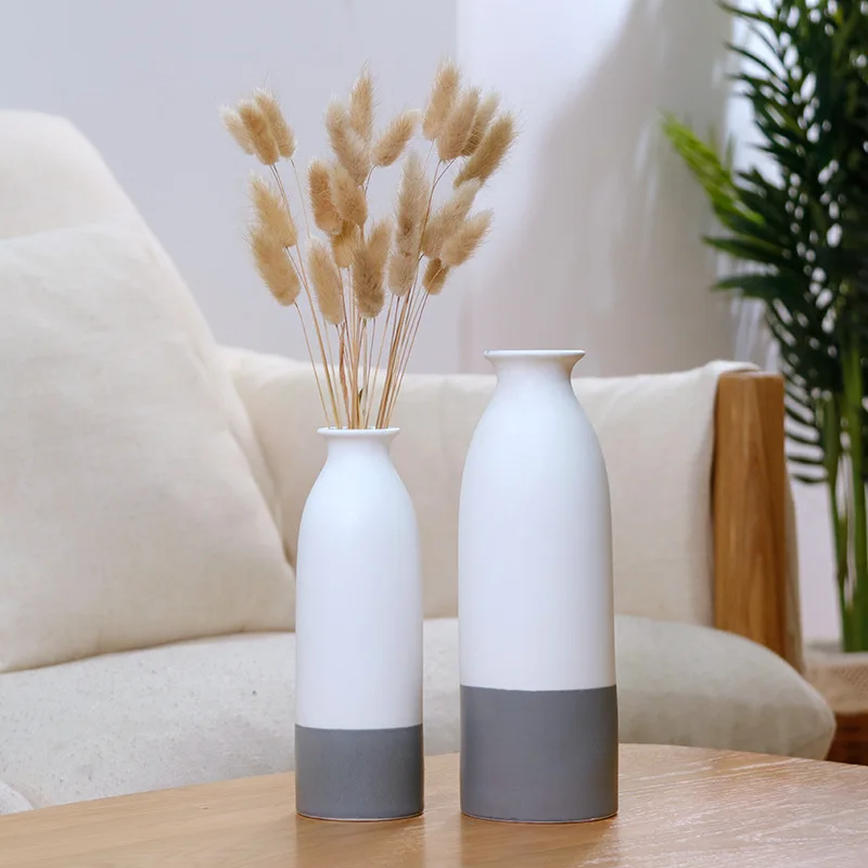 

White Ceramic Dry Flower Vase Gray White Mosaic Modern Simple Creative Living Room Bedroom Desktop Flower Arrangement Water