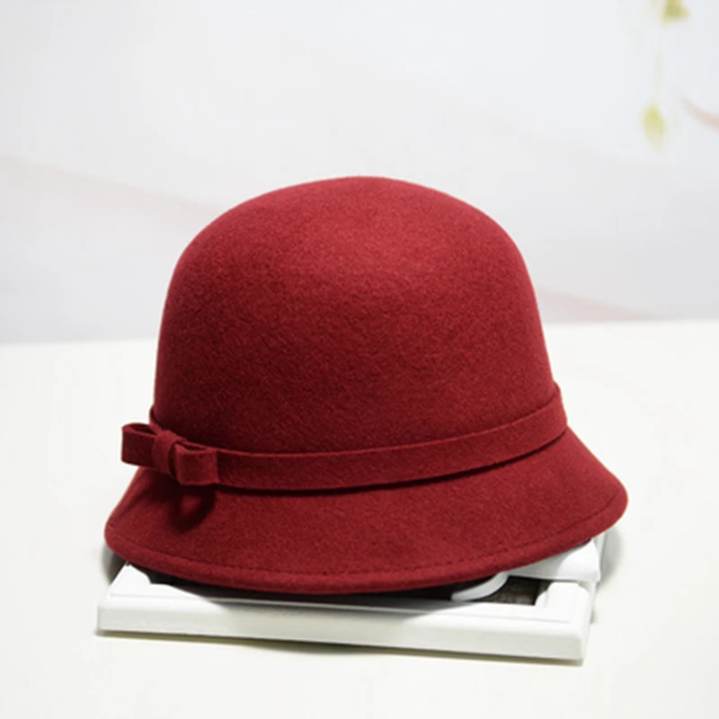 in the spring and autumn winter wool bucket hat with  bow dome for women basin of Europe and the United States