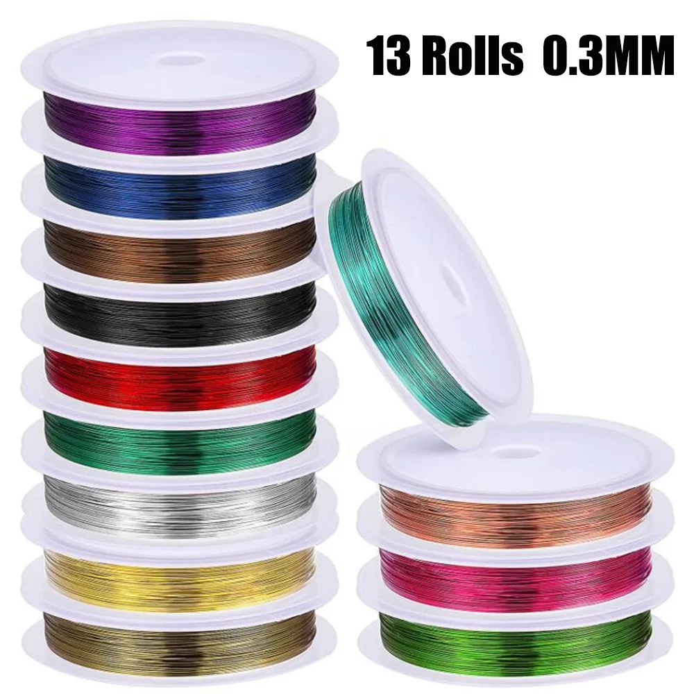 

13Rolls Copper Jewelry Wire Mixed Color DIY Jewelry Bracelet Making Beadwork For Beading, Necklace, Bracelet, Anklets, Earrings