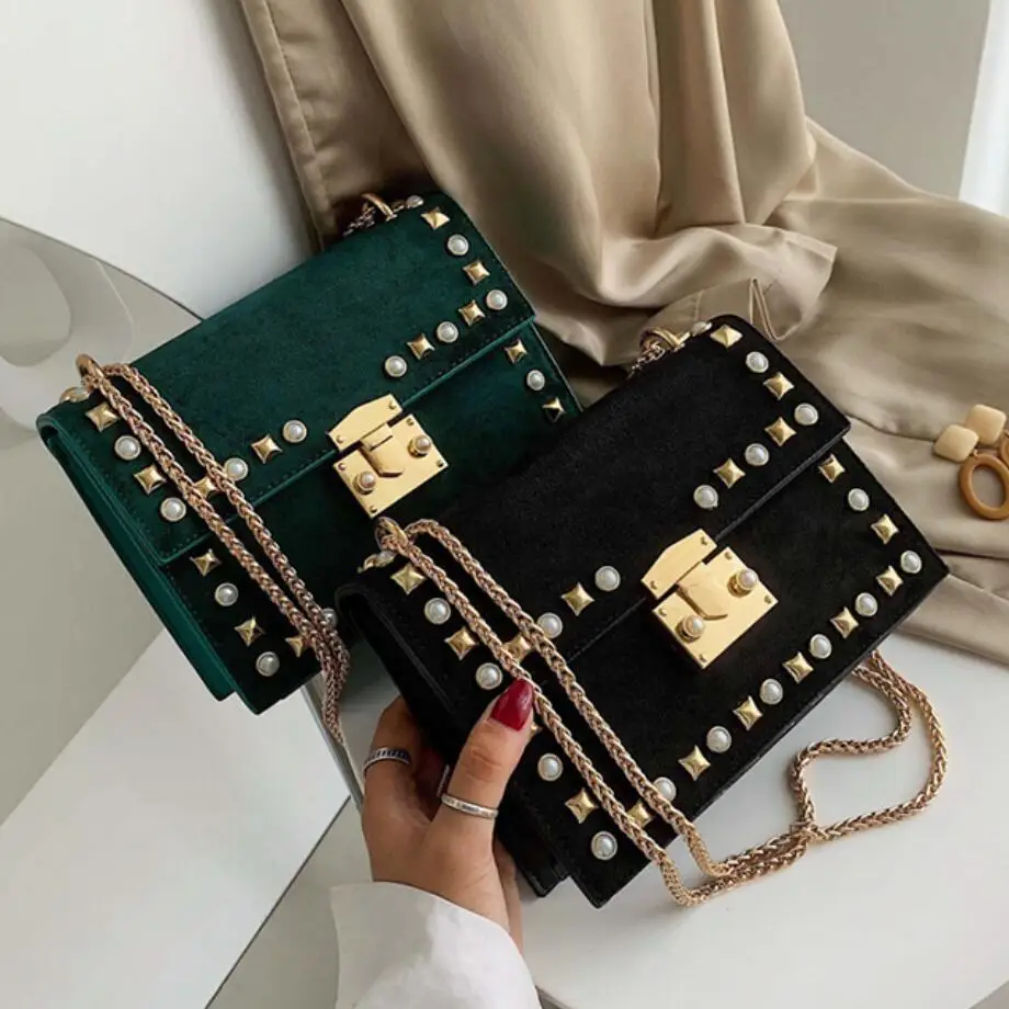 Винтажная модная квадратная сумка с заклепками 2019 Новая высококачественная