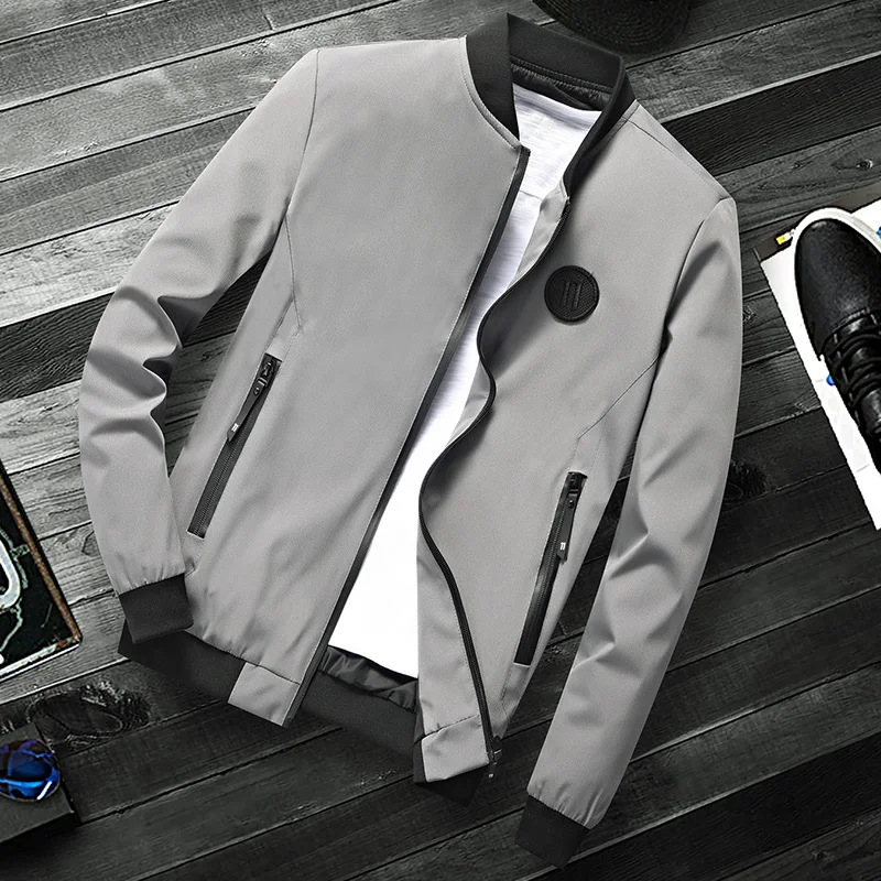 Куртка мужская с воротником-стойкой однотонная модная универсальная