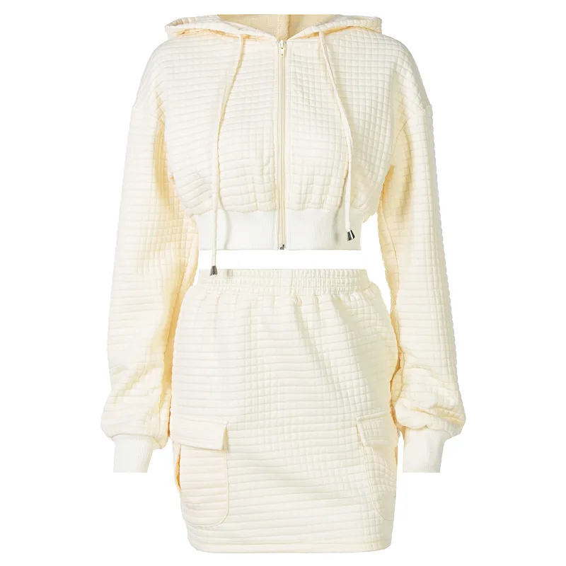 

European spring and autumn pure color knitted thickening fashion casual suit women's autumn and winter 2021 new two-piece suit