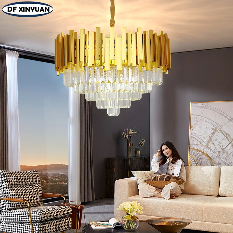 

Modern golden shiny crystal lamp luxury LED crystal chandelier villa restaurant living room hotel indoor lighting ceiling lamp