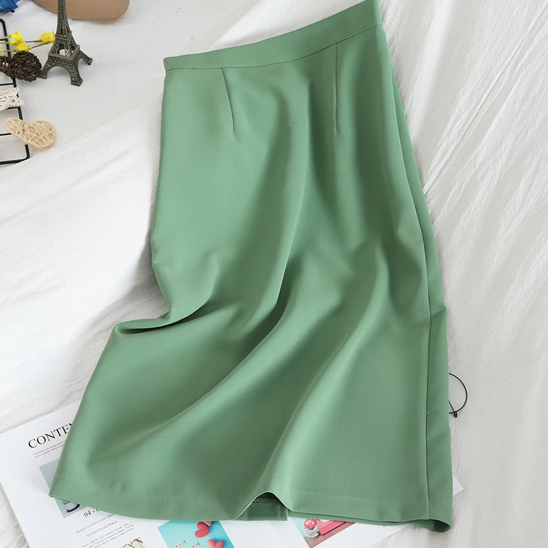 

2020 Autumn New High Waist Women Skirts Solid A-Line Knee-Length Lady Elegant Skirts Top Quality