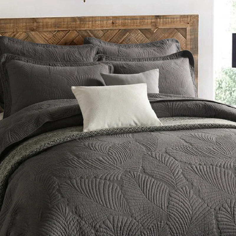 Комплект постельного белья из 3 предметов однотонное хлопковое покрывало с