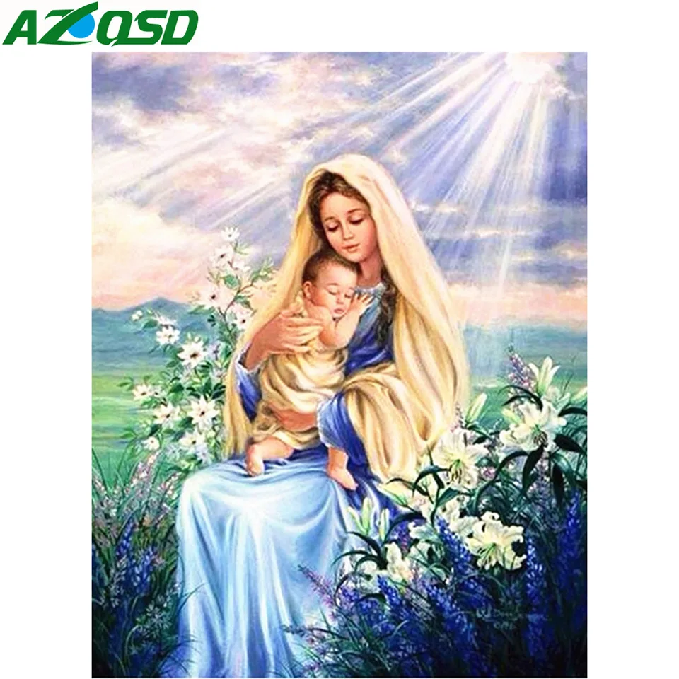 AZQSD Алмазная вышивка для мам и детей полностью квадратная мозаика религиозная