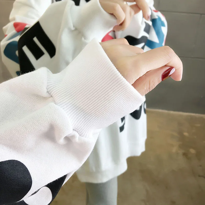 

2021 Women Sweatshirt Winter Korean O Neck Letter Print Casual Pullovers Fashion Long Sleeve Fleece Sweatshirt Women