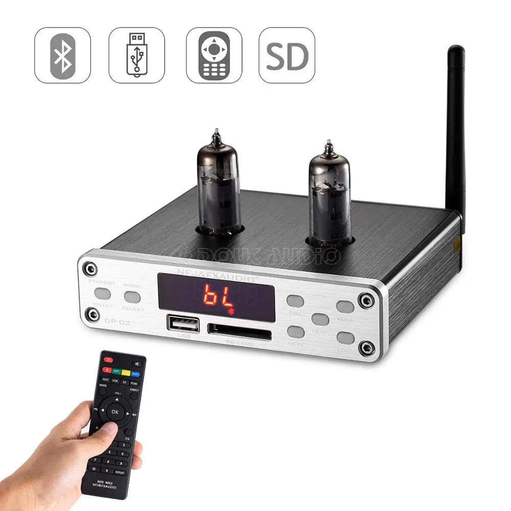 Серебристый Nobsound мини HiFi 6K4 клапанная трубка предусилитель аудио Предварительный усилитель с u-диском/sd-картой/Bluetooth/3,5 мм Jack/RCA входы - Цвет: Серебристый