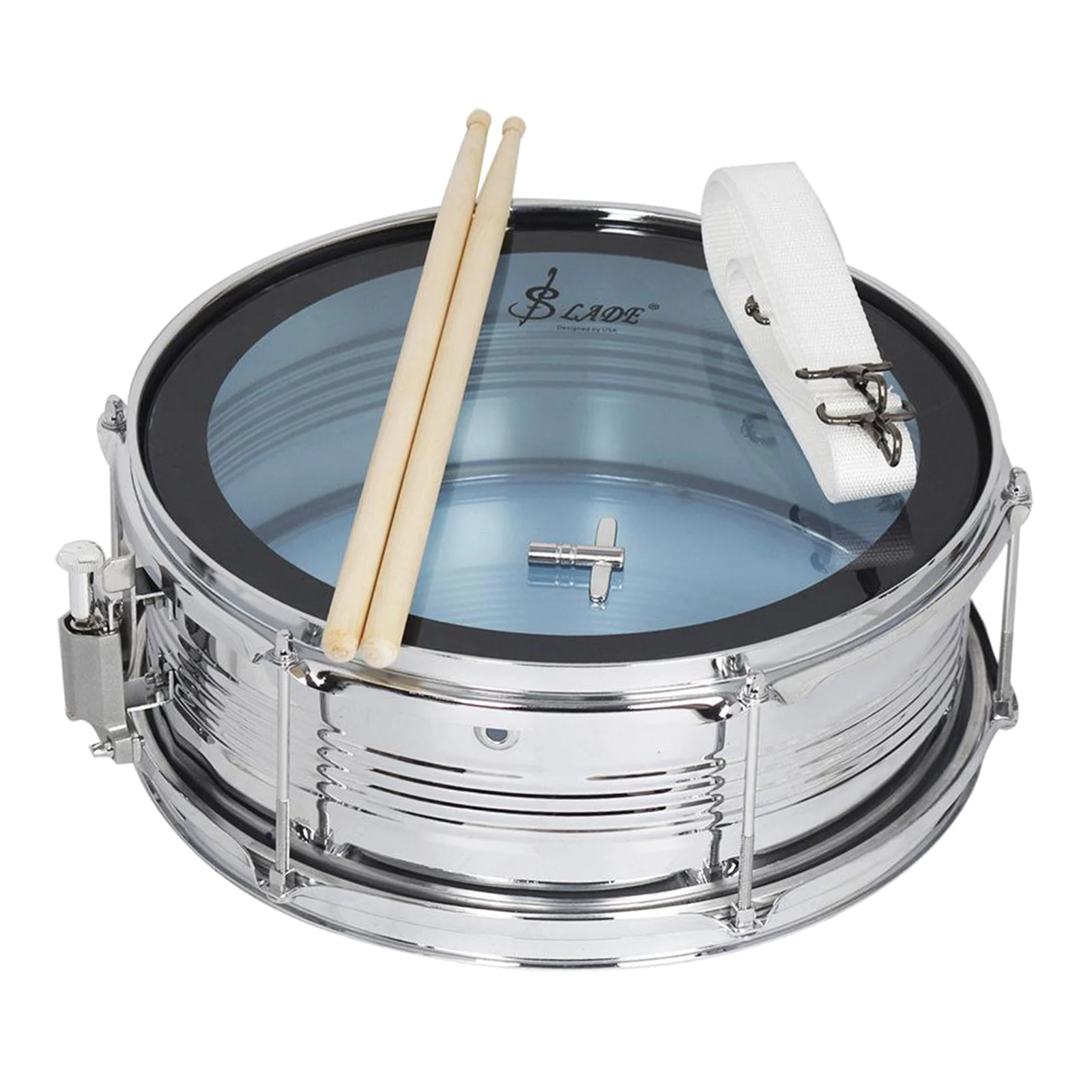 

Snare Drum 14" Stailess Steel Chrome Percussion W/ Drumsticks with Bag