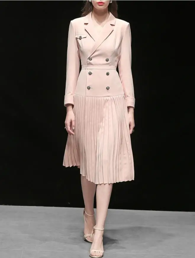 

retro long coat over the knee coat women's spring Double-breasted slim trench