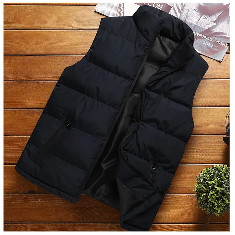 

Mens Jacket Sleeveless Vest Winter Fashion Male Cotton-Padded Vest Coats Men Stand Collar Thicken Waistcoats Clothing 5XL