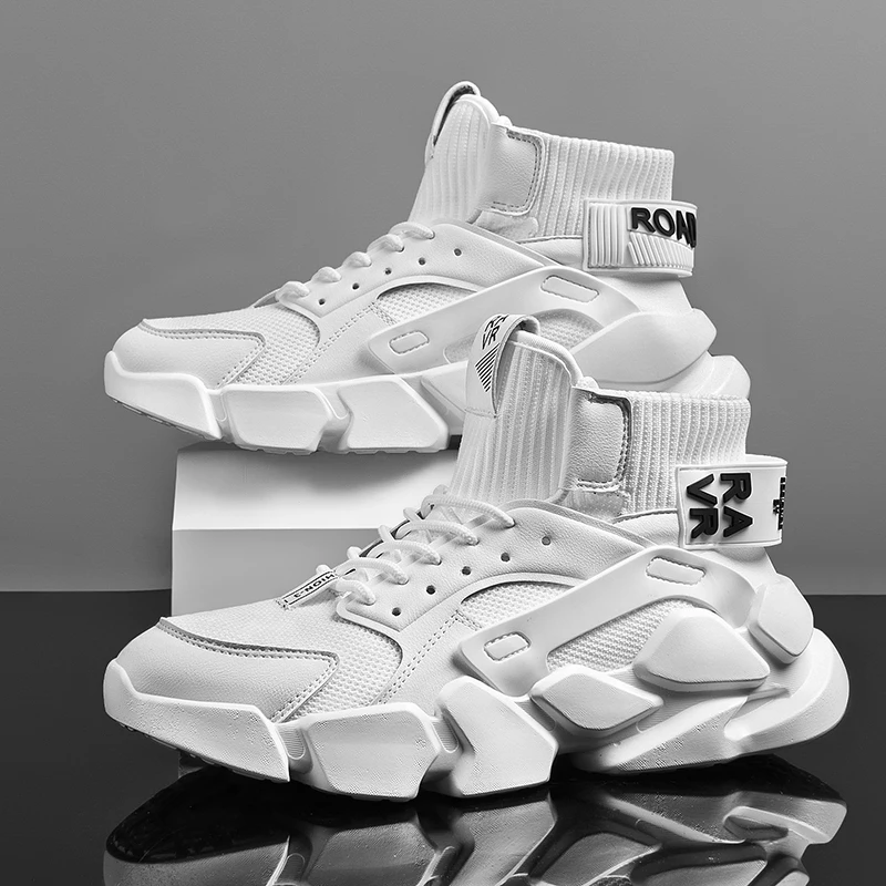 

Mens Casual Shoes Chunky High-top Men Sneakers Outdoor Casual Tennis Shoes Fashion Breathable Mesh Man White Sports Shoes