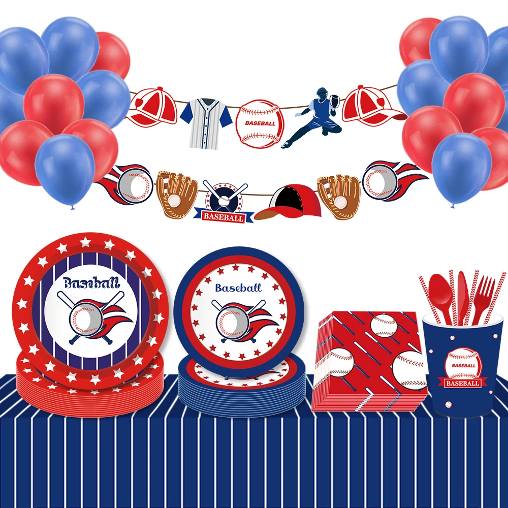 New Baseball Theme Party Disposable Tableware paper plates cups flag kids Birthday Club Celebrations Baby Shower Decor Supplies