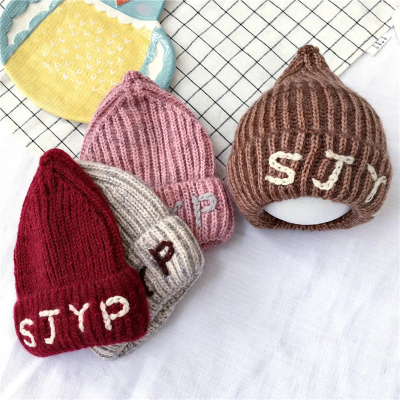 

Kids Children Child Baby Skullies Beanies Boy Girl Hat Cap Winter Solid Letters Ear Warm Elastic Fashion Accessories