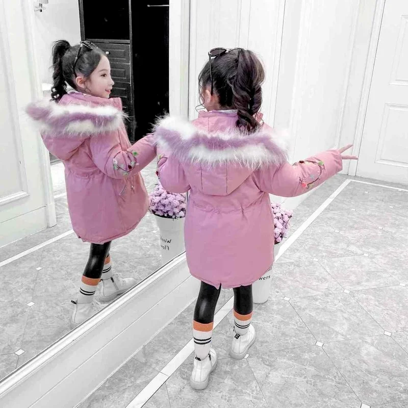

2021 New Childrens Parka Winter Jacket Kids Snowsuit 2-10Y Girls Clothing Warm Down Cotton-padded Coat Thicken Outerwear Clothes
