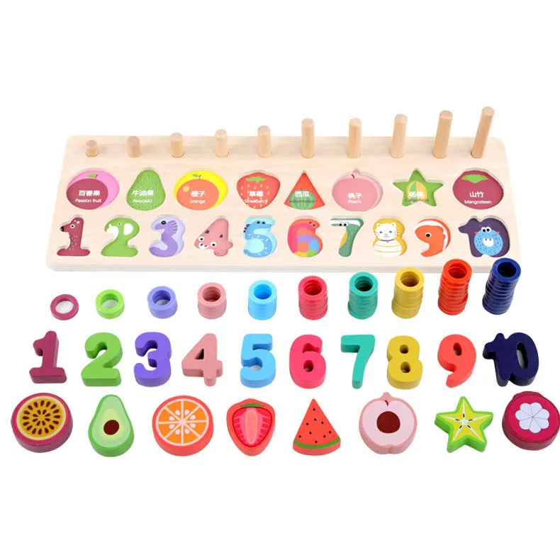 Деревянные игрушки пазлы с цифрами и фруктами Детские Игрушки для раннего