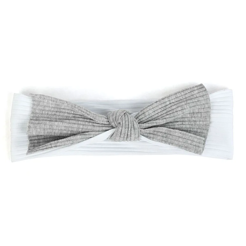 Light Gray White Geebro/ребристая повязка на голову с бантом для маленьких девочек, мягкая эластичная хлопковая повязка для волос, аксессуары, тюрбан, детский головной убор AQ019 - Цвет: Light Gray White