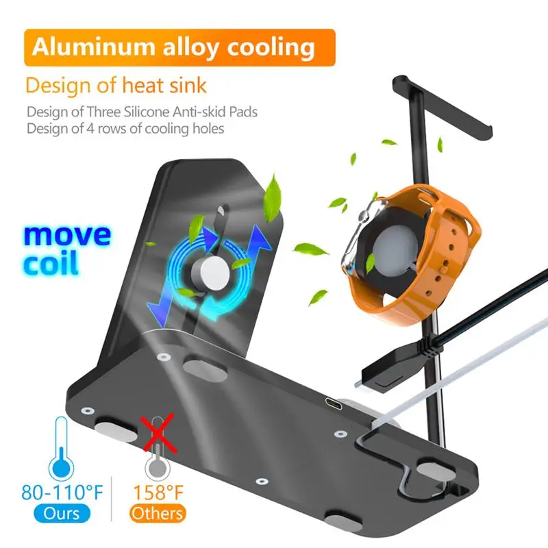 

4 In 1 Wireless Charger Aluminum Alloy Magnetic Qi Phone Charger Stand Earbuds Charging Pad Mat For IPhone 12 Watch