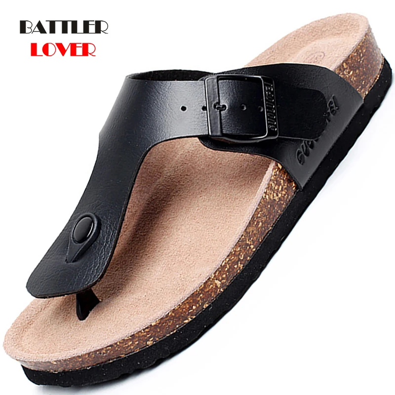 

Fashion Cork Flip Flop Shoes For Women Outdoor Waterproof Summer Beach Slides Slippers 2021 Men Leather Non-slip Sandals 35-46