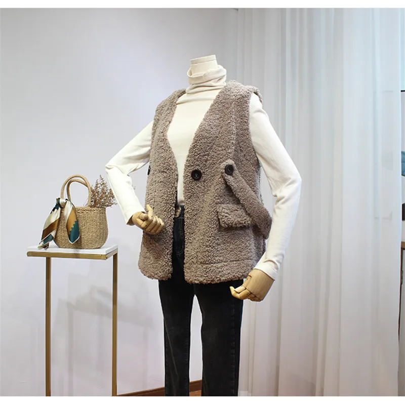 Одноцветный жилет из овечьего меха 2019 осенний и зимний новый свободный ретро с