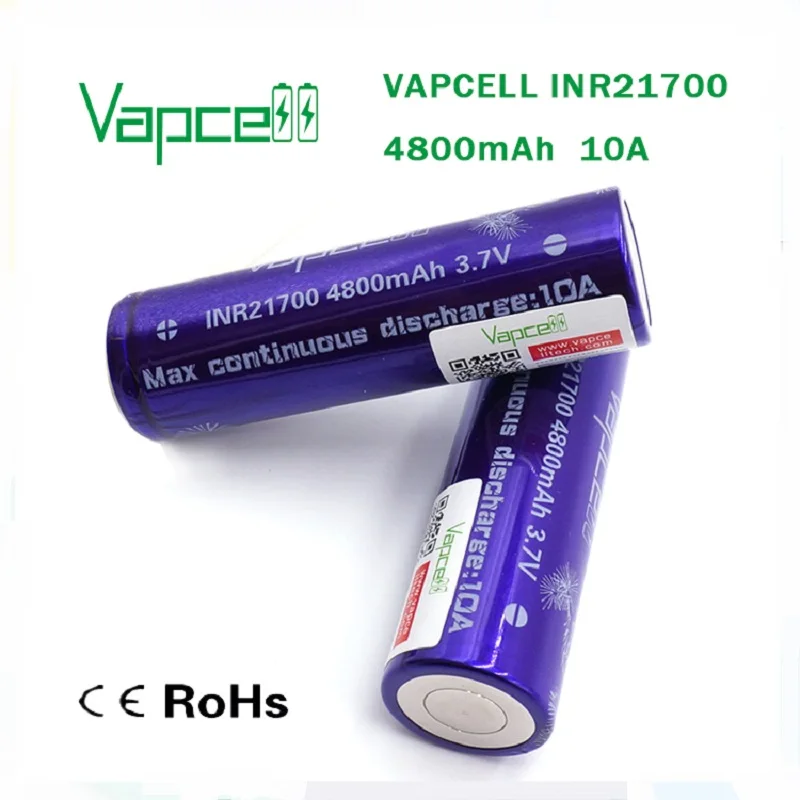 Перезаряжаемые литий-ионные батареи VapCell 21700 4800 мАч 10 А 48 г высокая емкость 3 7 в