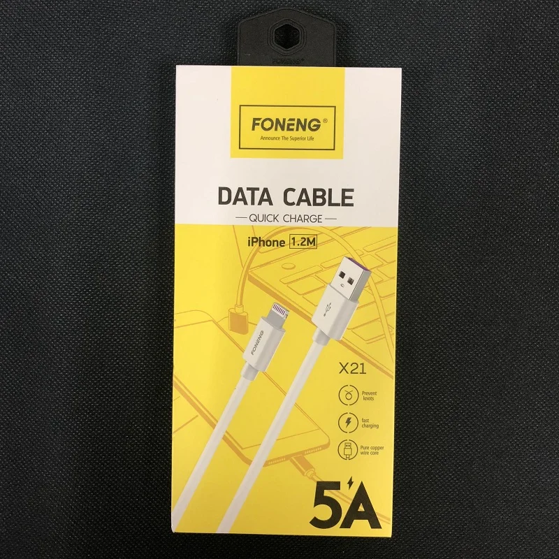 Usb кабель Foneng для iPhone X Xs Max 7 8Plus 5A быстрой зарядки Lightning 6 USB передачи данных