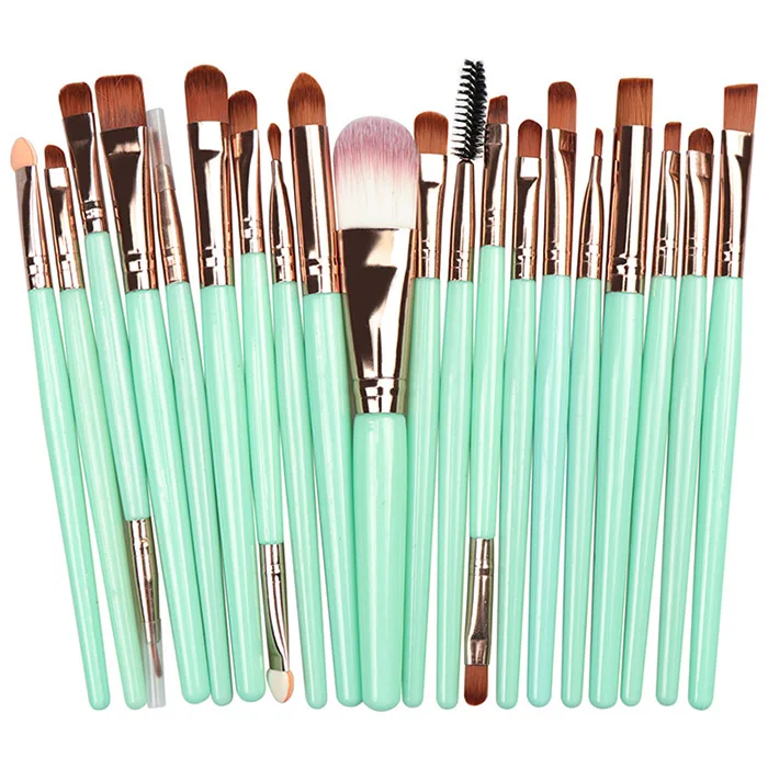 Green and Rose Gold 20 шт., наборы кистей для макияжа, основа, пудра, Косметические румяна, тени для век, красота, блеск, макияж, брус, косметический набор инструментов для красоты - Handle Color: Green and Rose Gold