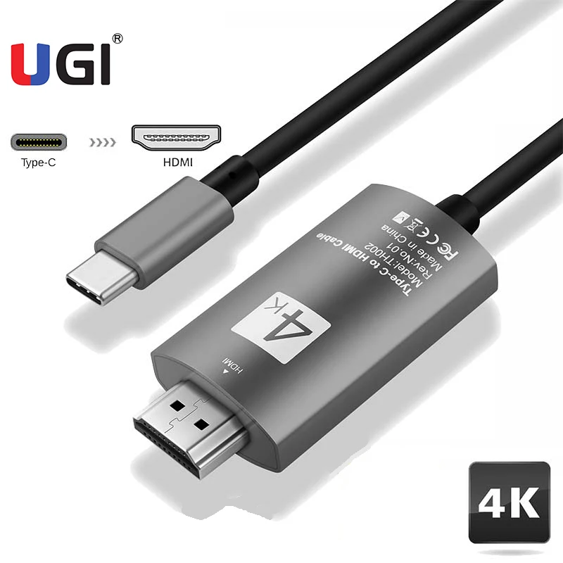 Кабель UGI 4K Type C к HDMI кабель USB 2 м HDTV Full HD FHD для ноутбука Samsung Xiaomi OnePlue HTC Huawei|Кабели VGA|