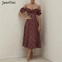janevini women summer vintage boho burgundy long dresses sweetheart 2021 ladies elegant beach a line casual floral print dress
