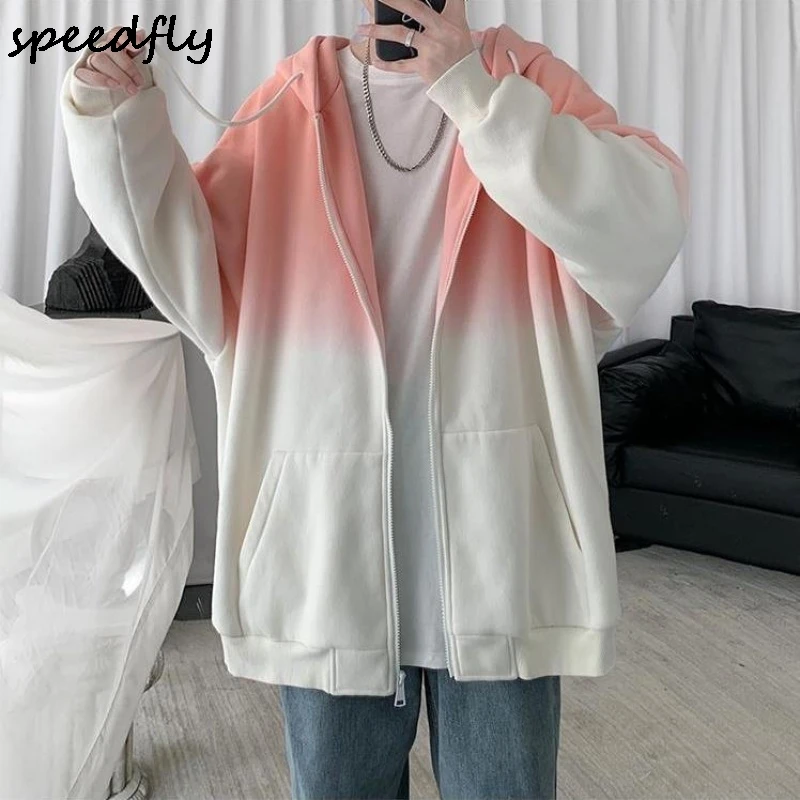 

Autumn Gradient Color Hoodies Men's Fashion Retro Casual Hooded Sweatshirt Men Streetwear Loose Hip-hop Zipper Hoodie Mens Hoody
