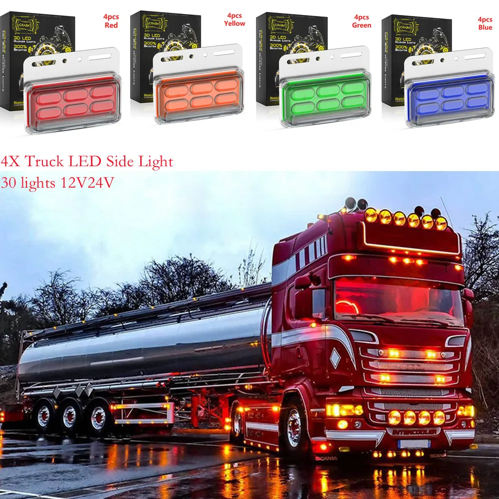 

999 4PCS LED Side Marker Warning Lights Flashing Lamp Waterproof For Truck