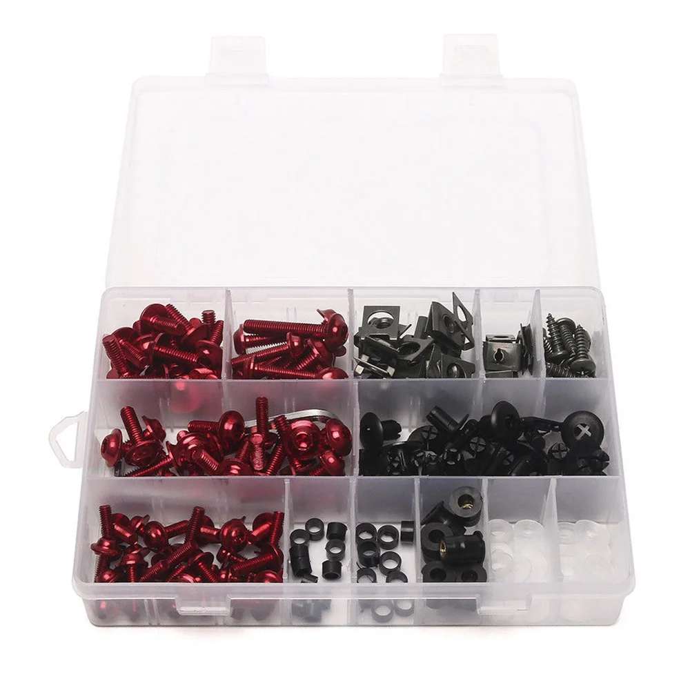 

223PCS Fastener Clip Screw Bolt Set Motorcycle Sportbike Windscreen Fairing Red