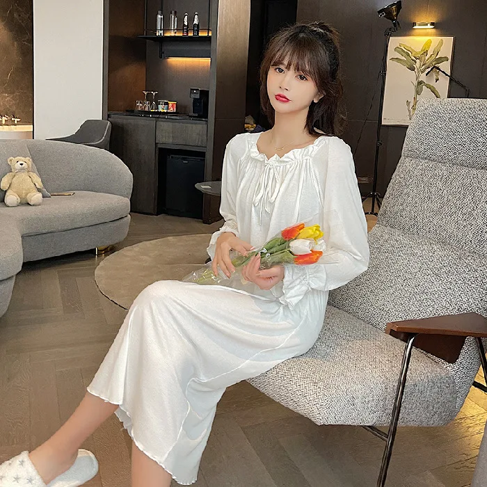 2021 Spring Summer Retro Court Wind Nightdress Women Full  Pit Strip Modiel Nightgowns & Sleepshirts Home Dress Sexy Sleepwear