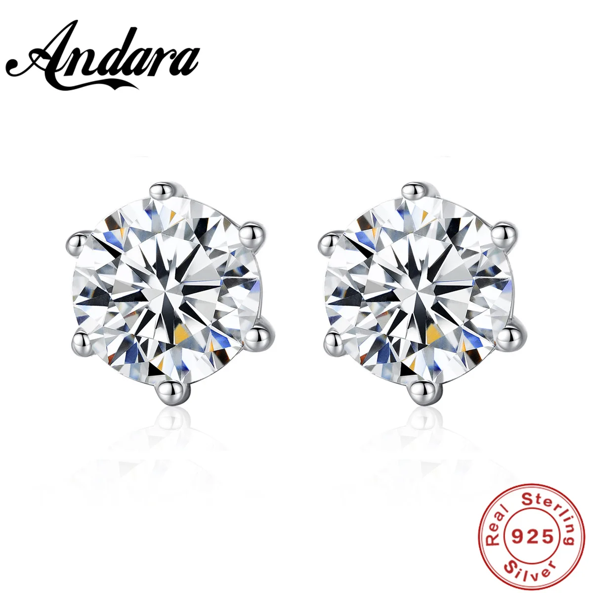 

High Jewelry S925 Sterling Silver Stud Earrings Prong Set AAA Grade Zircon Crystal Jewelry Gift