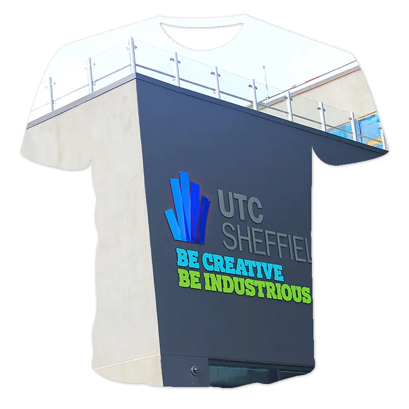 

2021 New 3D Summer T-Shirt Top Designed For Men, Creative Architectural Style T-Shirt, Breathable Polyester Harajuku O-Neck