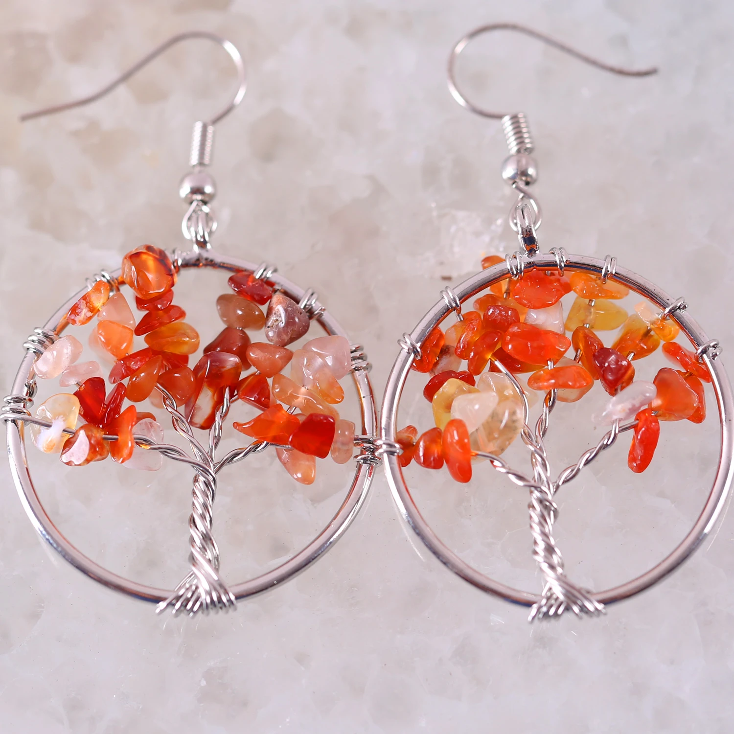 Natural Stone Orange Red Onyx Dangle Earrings For Women Copper Wire Wrap Tree of Life Jewelry Gift | Украшения и аксессуары