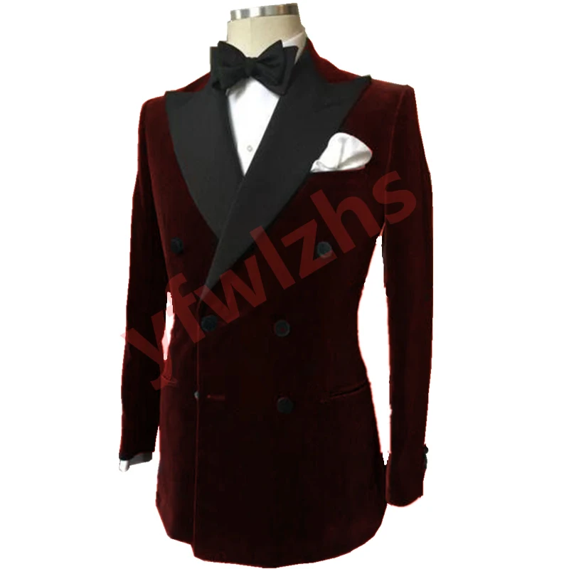 

Handsome Velveteen Groomsmen Peak Lapel Groom Tuxedos Men Suits Wedding/Prom/Dinner Best Blazer(Jacket+Pants+Tie) 207