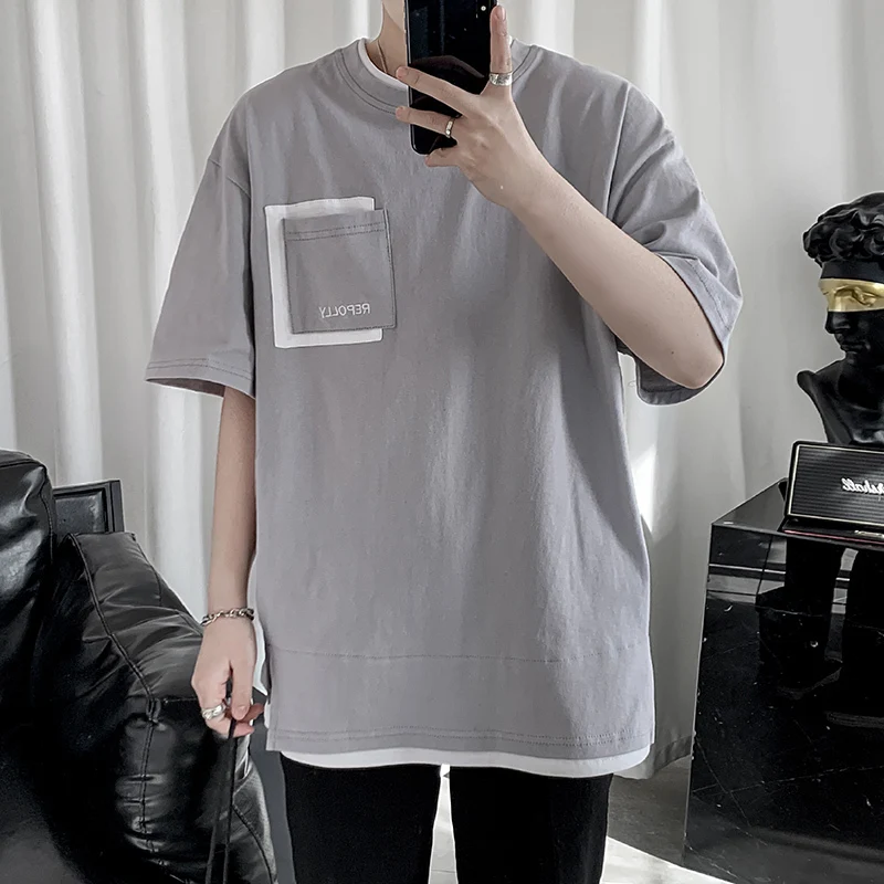 Новинка лета 2020 Молодежная популярная футболка с коротким рукавом и имитацией