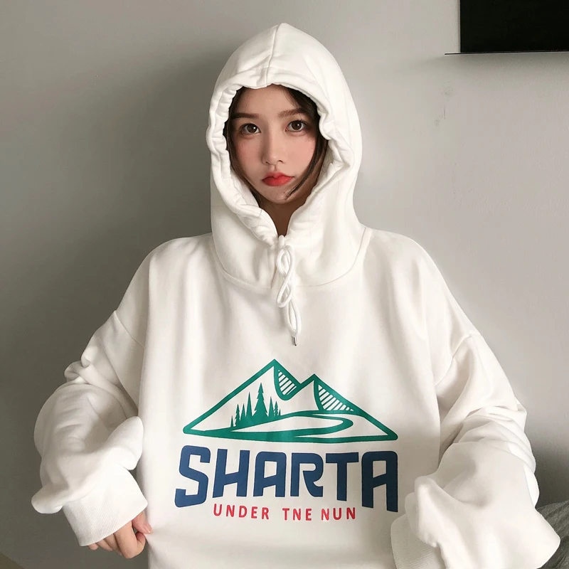 С капюшоном толстовки женские с принтом 4 цвета Осенние новые корейский стиль