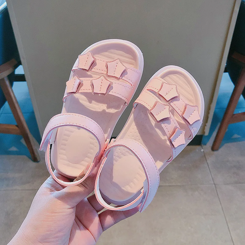 

2021 Baby Summer Sandals 1-6 Years Girls Star Beach Shoes Toddler Kids Soft Sole Princess Dress Sandals Shoes Size 21-30
