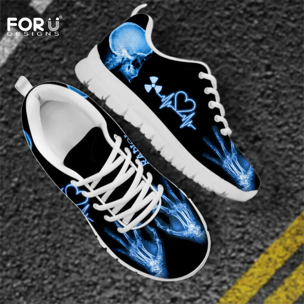 

Женские кроссовки на шнуровке FORUDESIGNS, летняя/Осенняя сетчатая обувь на плоской подошве, повседневные женские кроссовки с голубым принтом