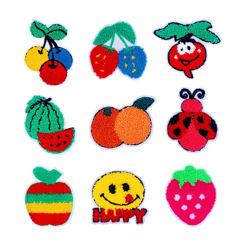 

9pcs Embroidery Cloth Sticker DIY Fruit Strawberry Watermelon Apple Towel Embroidered Cloth Sticker Decorative Patch Sticker